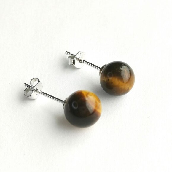 6mm Tiger Eye  bead ball earrings on  Sterling silver post 🆕 - Picture 6 of 6